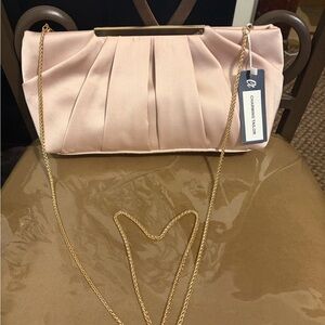 Chic Satin Pink Clutch with Gold Chain